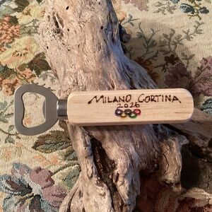 Bottle Opener Hand Wood Burnt Milano Cortina 2026 Olympics